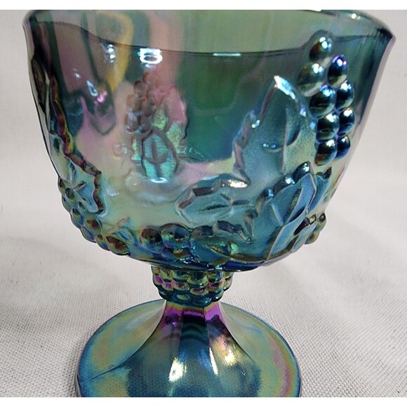 Vintage Indiana Glass Harvest Grape Blue Carnival Glass Creamer Sugar & Tray Set - Picture 11 of 16